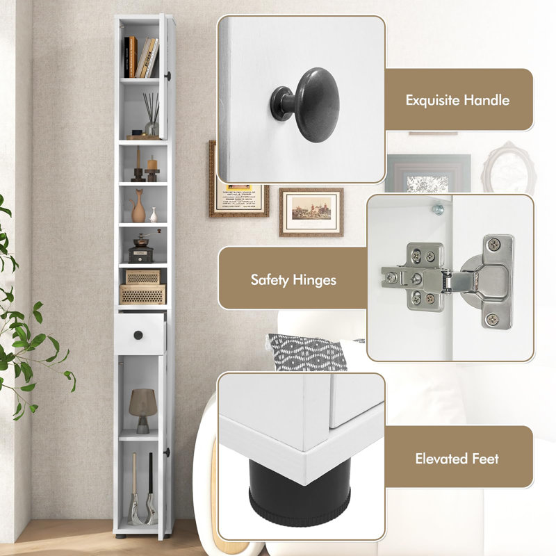 71”Tall Narrow Storage Cabinet, White