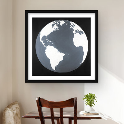 Earth Satellite View - Black Earth & Galaxy Framed Print