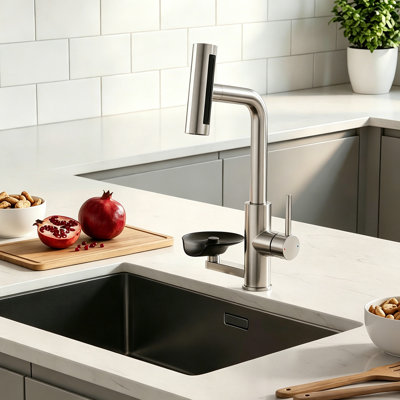 Single Lever Pull-Out Kitchen Mixer Tap With Integrated Glass Rinser