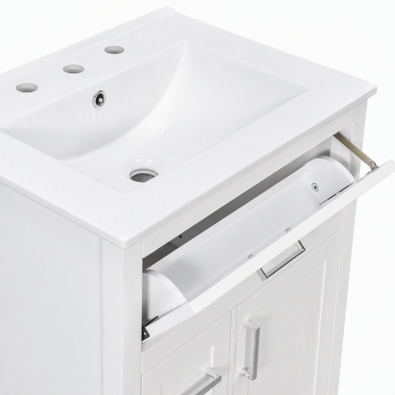 Freestanding Standard With Ceramic Top, Blanc