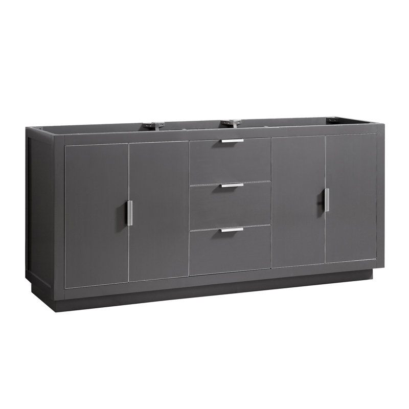 Base de meuble-lavabo double Salise, Gris crépuscule / argent brossé