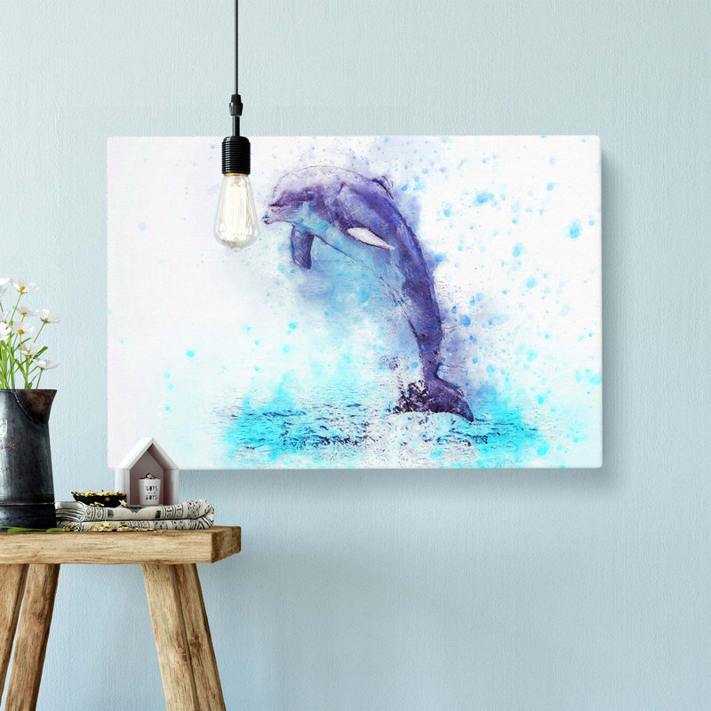 Jumping Dolphin In Abstract - Wrapped Canvas, 35cm H x 50cm W x 3cm D