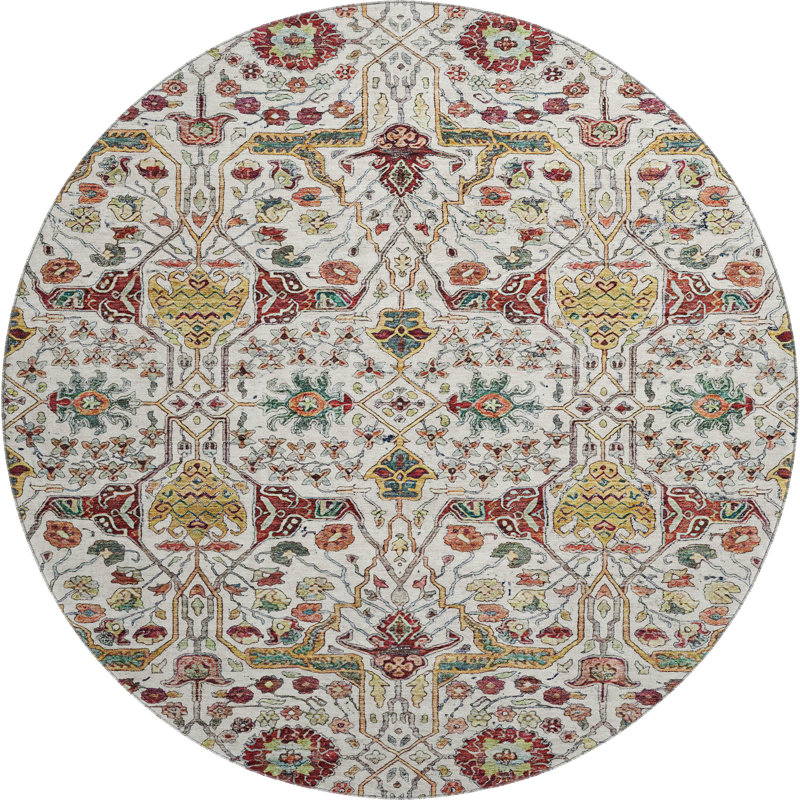 Premium Machine Washable Ducote AMF1132 Global Rug, Round 8'