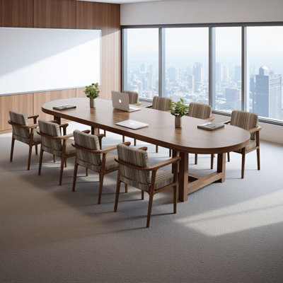 Elegant Brown Oval Solid Pine Conference Table