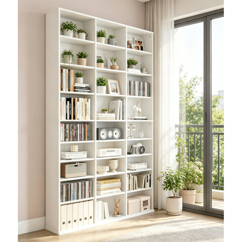 DVD Shelf Storage, 9-Tier Media Storage Cabinet with Adjustable Shelves CD Cabinet Movie Shelf for DVDs CDs Books Games Blue Rays White