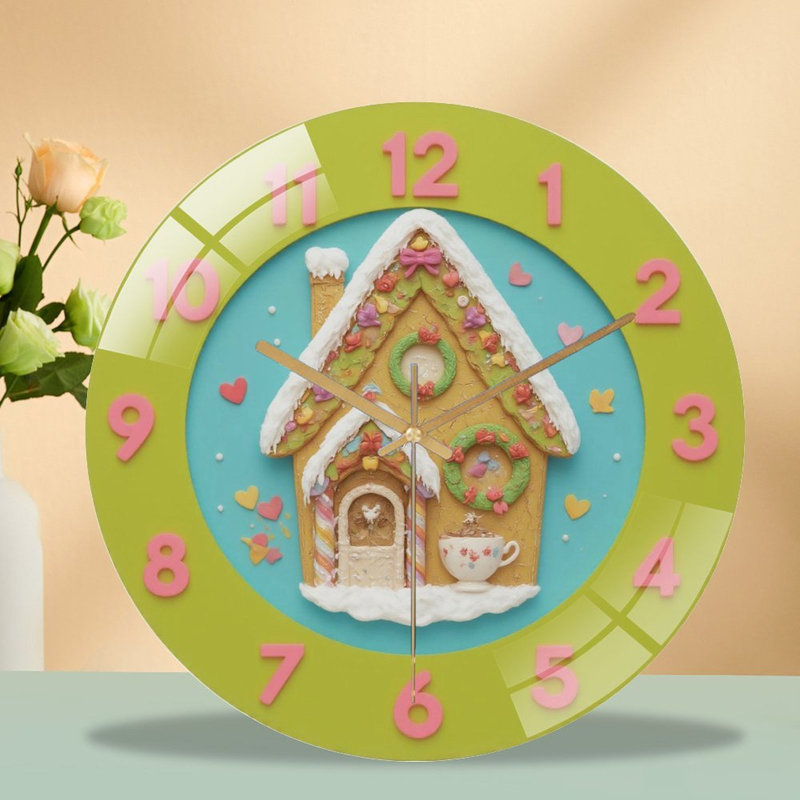 Horloge murale festive-pain d'épice-maison-horloge murale moderne en verre 12 po