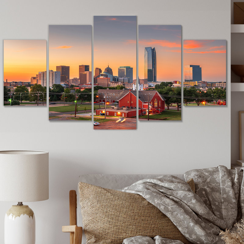 Oklahoma City Sunset - impression d'art sur toile Cityscapes - 5 panneaux