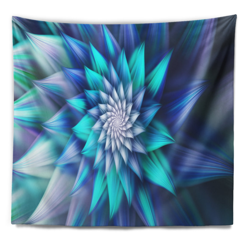 Grande tapisserie florale à motif fractal à motif floral bleu, H 68 po x l 80 po