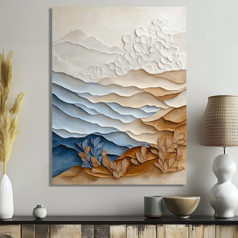 Horizon de dunes superposées - Décoration murale abstraite beige, impression sur métal, H 32 po x l 16 po