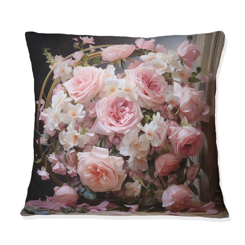 Coussin rose avec impression romantique «I Wreath»
