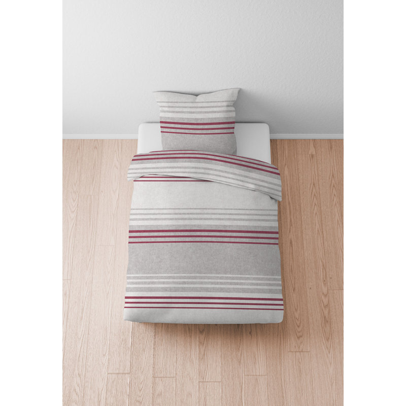Biberna Melange-Flanell Bettwäsche 0840516QUERS Cotton Striped Duvet Cover with Pillow Shams Included