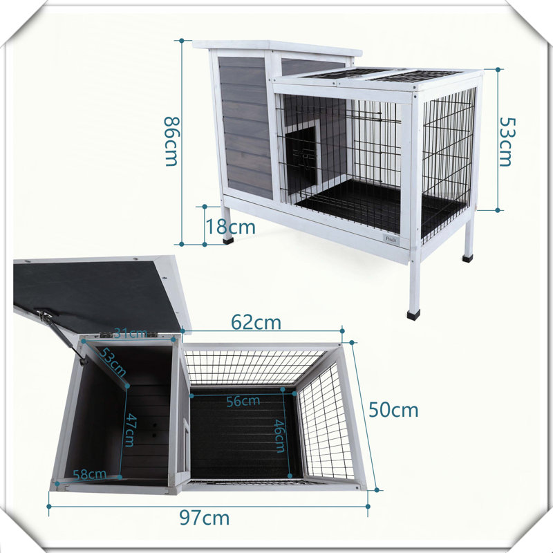 Cage à deux niveaux pour petits animaux en bois avec plateau étanche, Gris