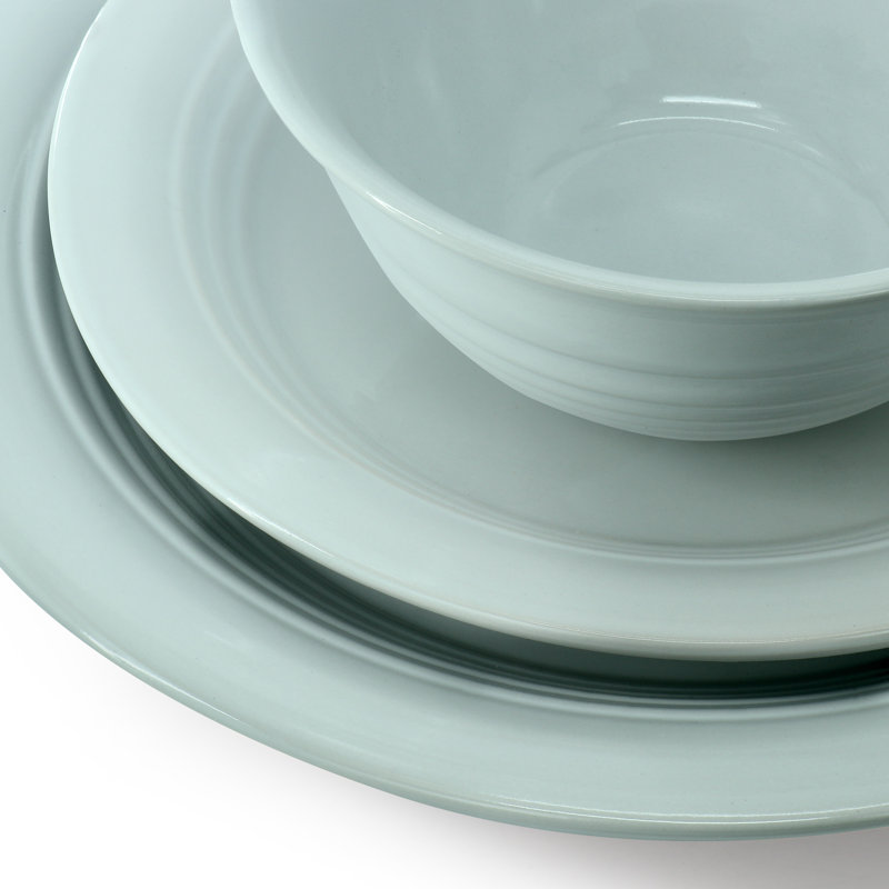 Martha Stewart 32 Piece Stoneware Dinnerware and Flatware Combo Set in Grey, Blue