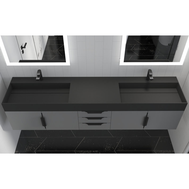 Meuble-lavabo double 84 po avec plateau Amazon, Noir, Gris, Noir