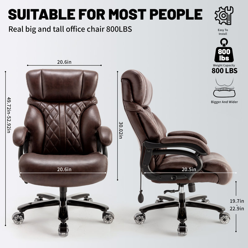 800lbs Big And Tall Office Chair, Ergonomic Executive Chair With Reclining Backrest, Spring Cushion Seat, Lumbar Support & Ergonomic Armrests For Office And Conference Room