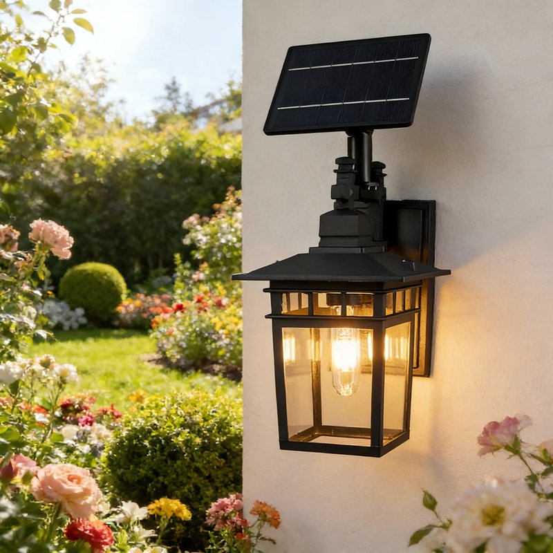 Solar Wall Lantern Outdoor, Clear Glass And Aluminum Gld