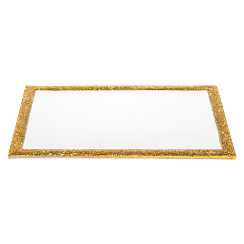 Plateau de service rectangulaire en métal doré et blanc 9 po