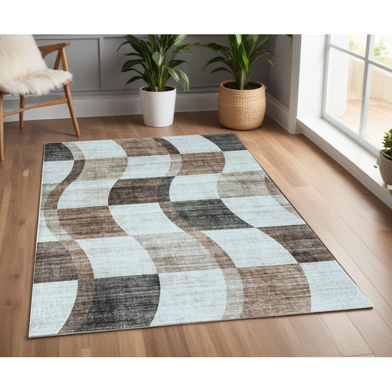 Tapis 4 pi x 6 pi beige et brun à carreaux