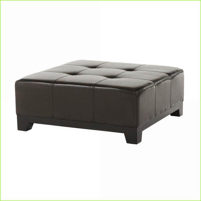 Repose-pieds, similicuir traditionnel en cuir reconstitué brun foncé capitonné pour table basse de salon | Bois | Brun foncé
