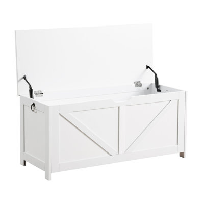 Entryway Storage Bench - White With Retro Style, 300 Pound Capacity, Smooth Lid Lifting Flair, Spacious Interior