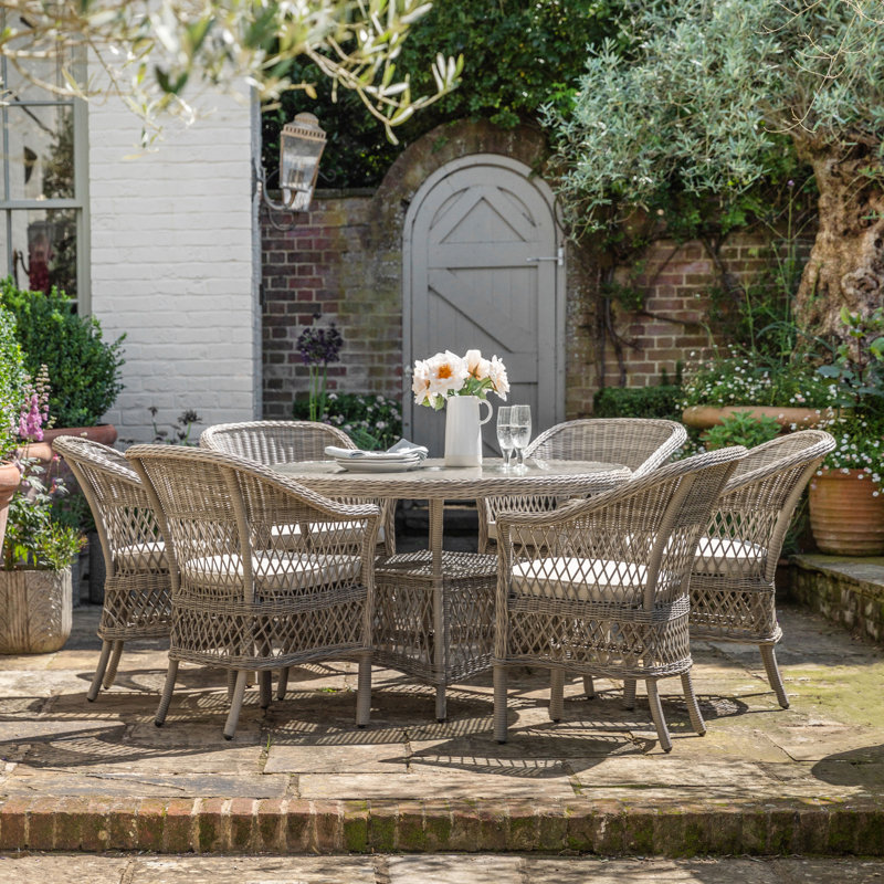 6 - Person Wicker Patio Dining Set with Round Table