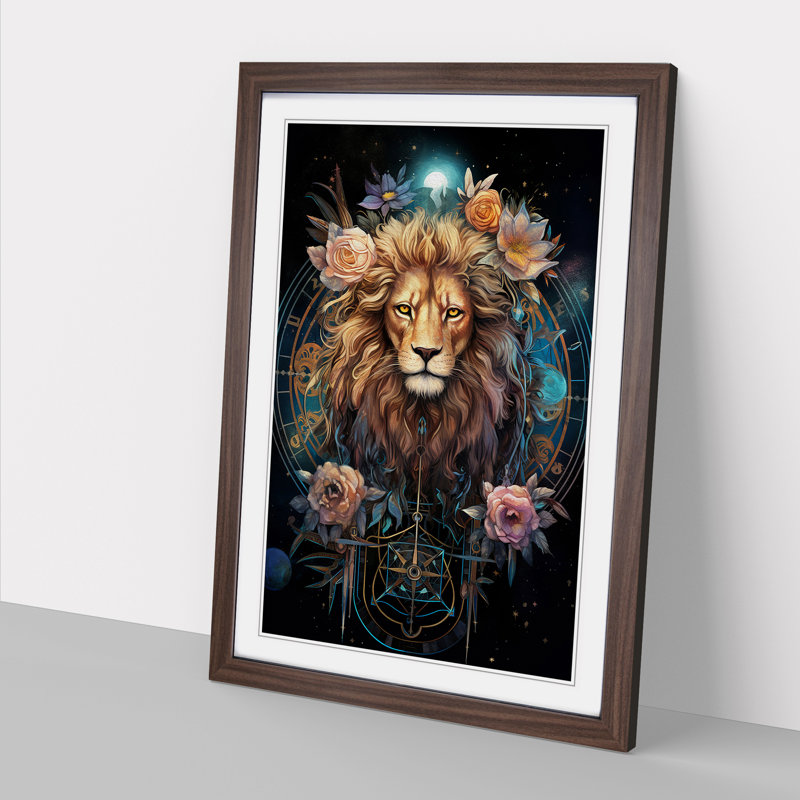 XYZ-FRM-V1223-4152 Leo Zodiac Informel - Single Picture Frame Print on Wood, 46cm H x 34cm W x 2cm D, Walnut