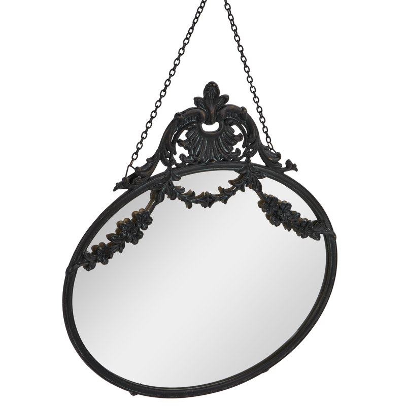 Pabst Pewter Framed Wall Mirror with Decorative Chain and Antique Finish, Black
