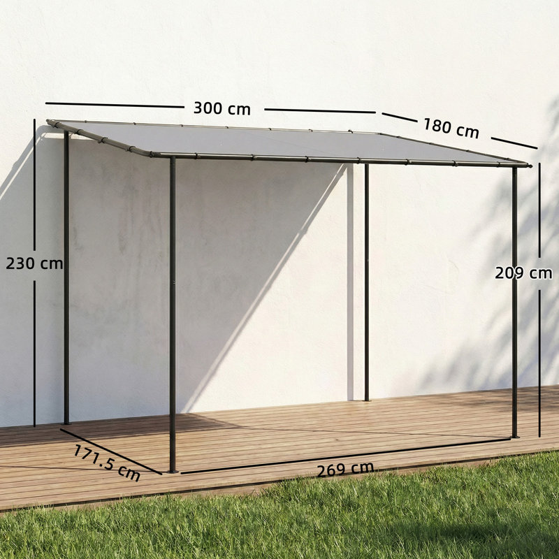Outsunny 3 x 2 m Lean to Garden Pergola Metal Frame, Gray, Matte Black