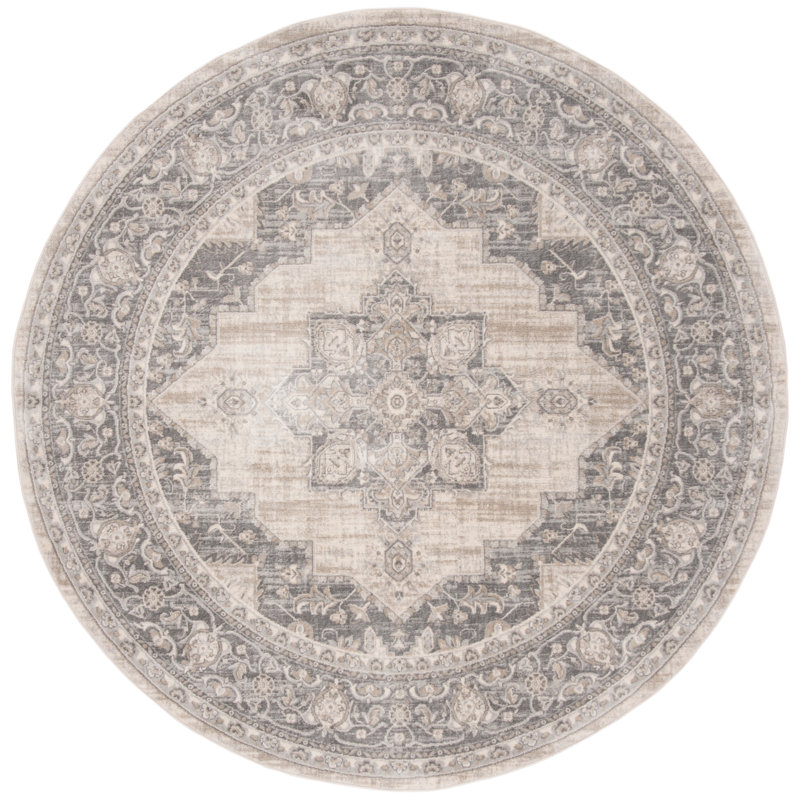 Hogan Oriental Area Rug, Round 91cm, Cream/Grey