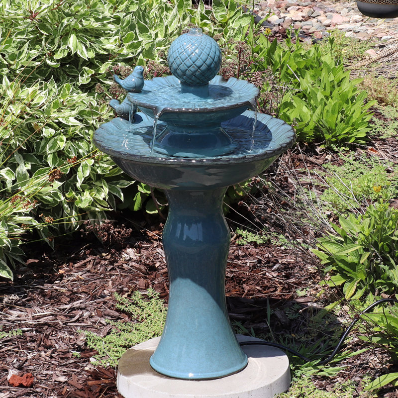 Fontaine d'extérieur à 2 niveaux en céramique bleue contemporaine résistante aux intempéries, Sarcelle