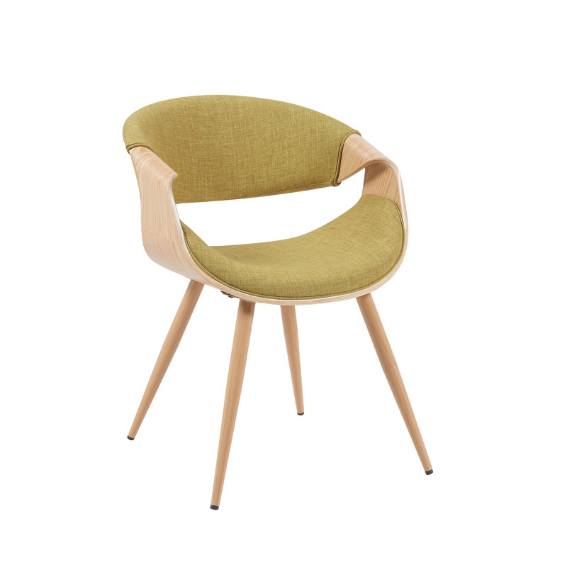 Kaleem Mid-Century Upholstered Dining Chair in Wood Finish, Green Polyester, Brown