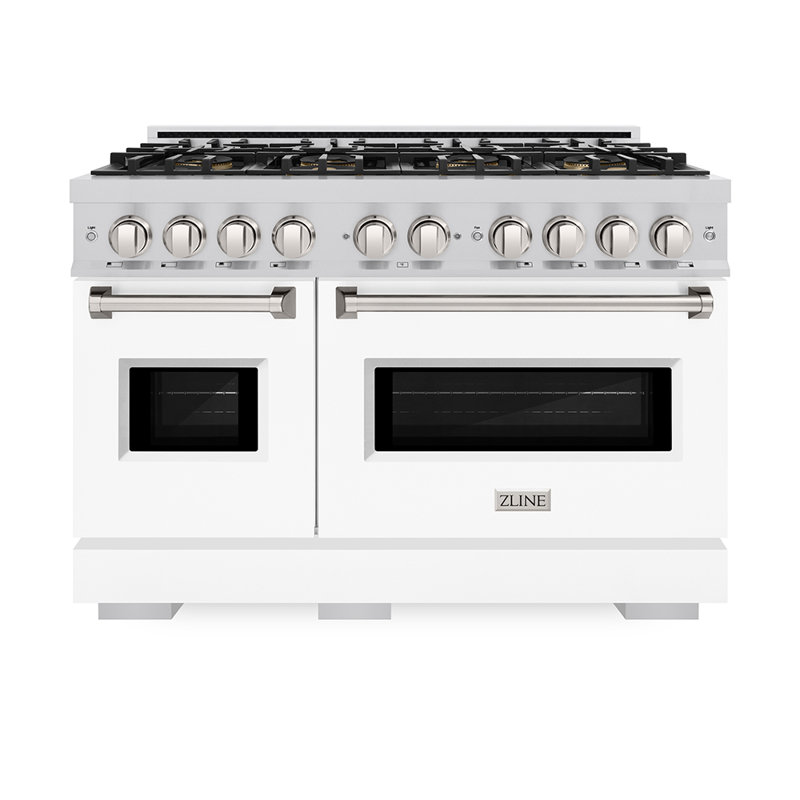 ZLINE Cuisinière au gaz 48 po avec 8 brûleurs DuoPro et deux fours doubles avec portes blanches mates ZLINE