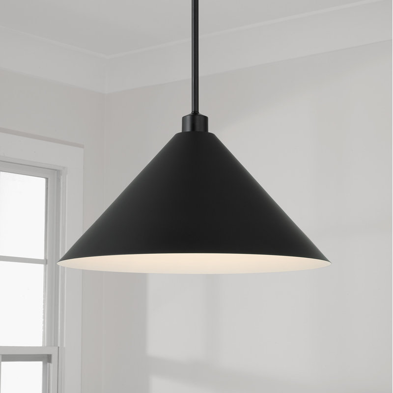 Luminaire suspendu conique à 1 lumière Alden, Noir, Noir