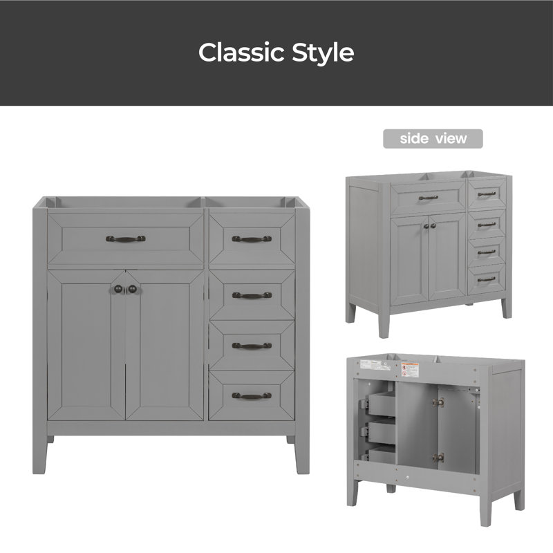 Base de meuble-lavabo simple 35,5 po seulement, Gris