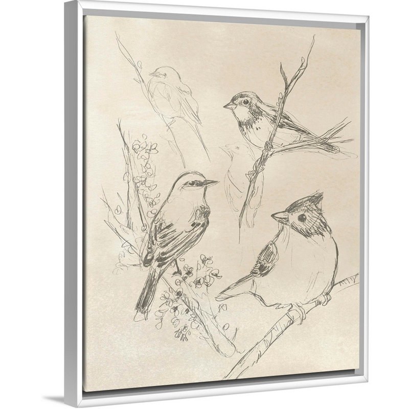 Art rétro sur toile I, oiseau chanteur rétro, H 22 po x l 18 po x P 2 po, Toile blanche encadrée