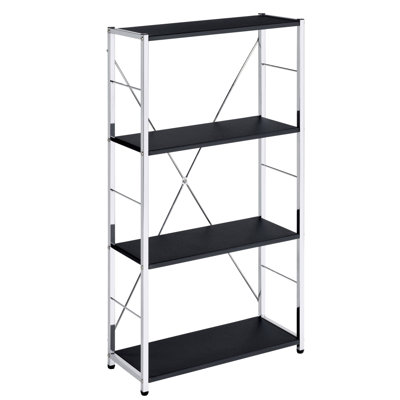 Black And Chrome 4-Tier Rectangular Bookshelf