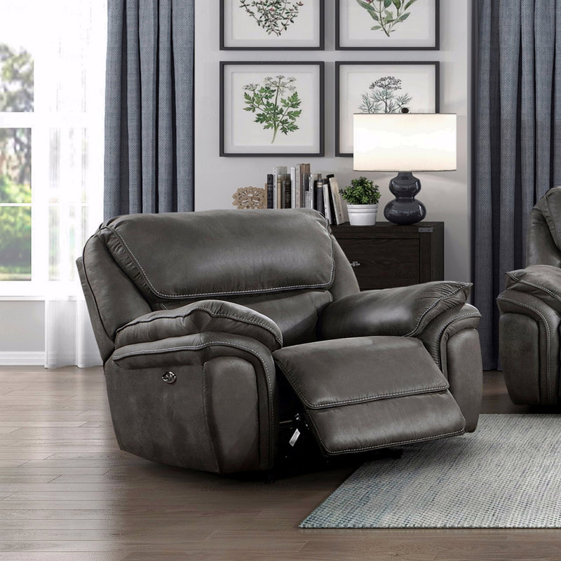 Avec fauteuil inclinable et moelleux de conception moderne, fauteuil inclinable électrique en microfibre gris, revêtement port USB, meubles en bois massif, 1 pièce