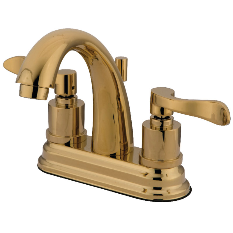 Kingston Brass Two-Handle 3-Hole Deck Mount 4" Centerset Bathroom Faucet with Brass Pop-Up, Polished Brass