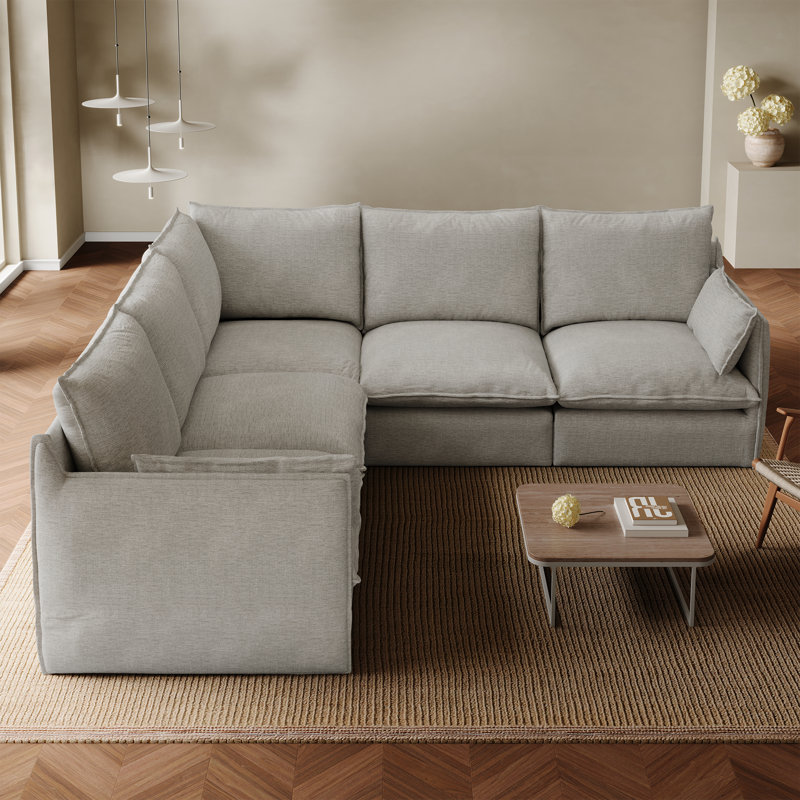 Canapé modulaire en V à 5 places pour salon modulaire résistant à l'eau, Gris