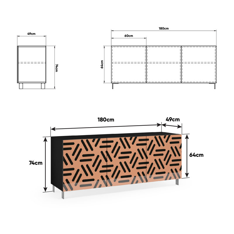 Harlis 3 - Door Rectangle Accent Cabinet, Orange