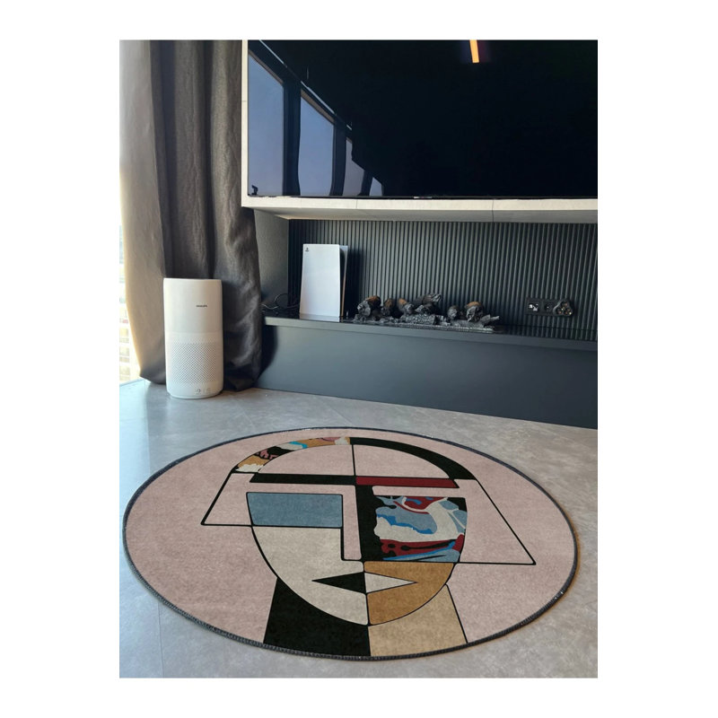 Tapis tissé rond beige, Rond 5 pi