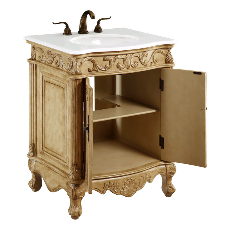 Lunette 27'' Single Bathroom Vanity with Top, Antique Beige, Ivory White