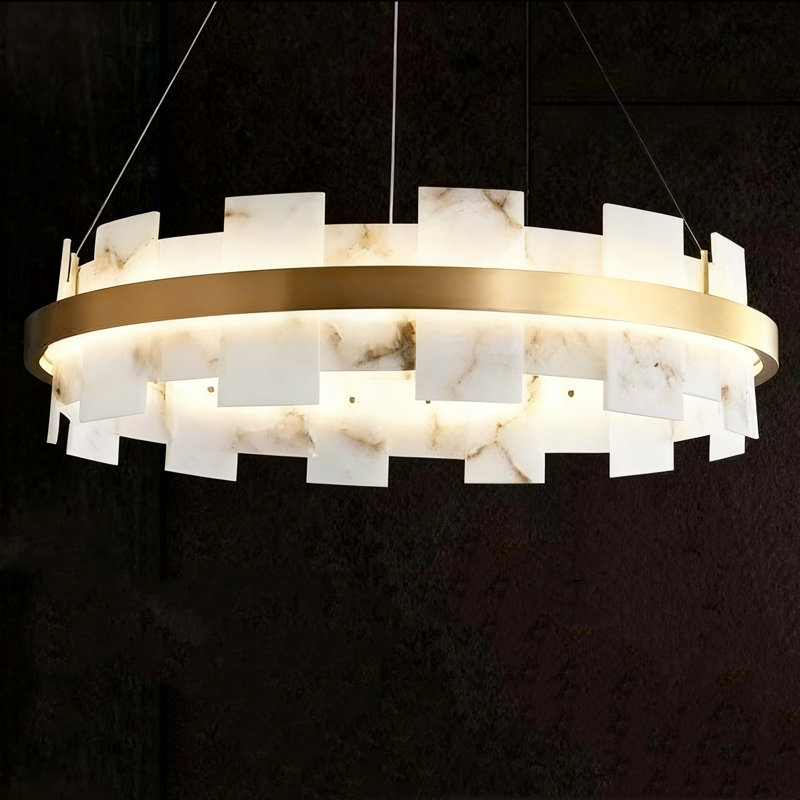 24 Inch Modern Alabaster Chandelier Led Dimmable Marble Round Chandeliers