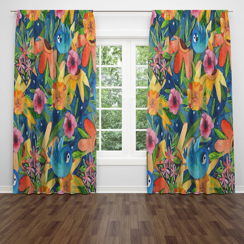 Panneau de rideau floral semi-transparent, L 40 po x L 61 po
