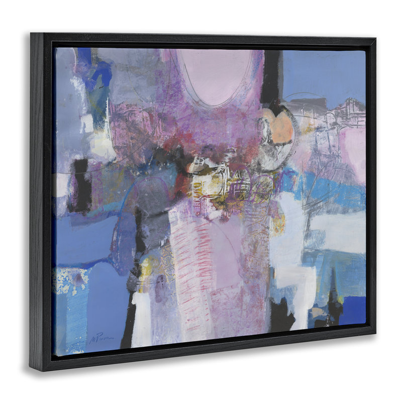 Cadre flottant abstrait pastel Simpatia, design par Maurizio Piovan, Cadre flottant noir de jais, H 17 po x l 21 po