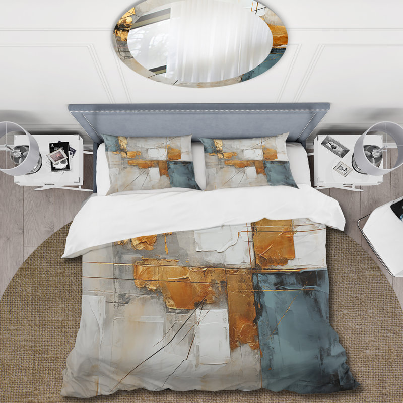 Ensemble de housse de couette Gold Grey Gleaming Geometric IV - Abstract Collages