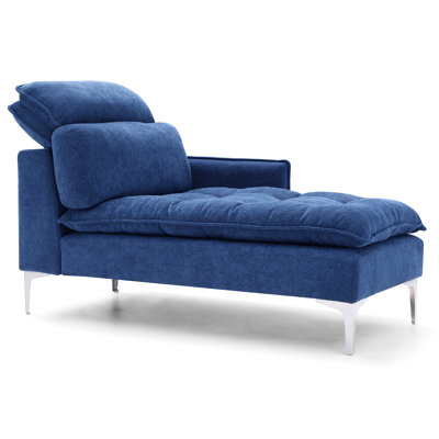 Chaise longue de 55 po - rembourrée avec accoudoir gauche et coussin lombaire, siège de bureau bleu, siège de bureau en mousse haute densité, aspect rétro