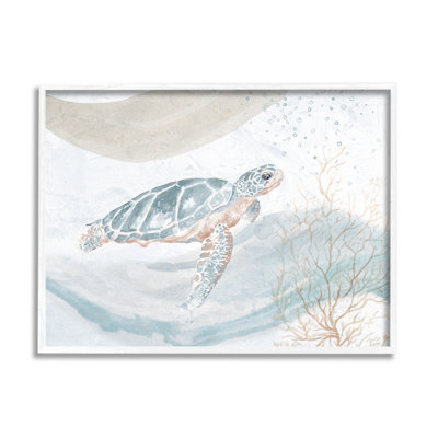 «Drifting Sea Turtle Serene Ocean Wave Atmosphere» par Patricia Pinto - peinture sur toile à cadre flottant