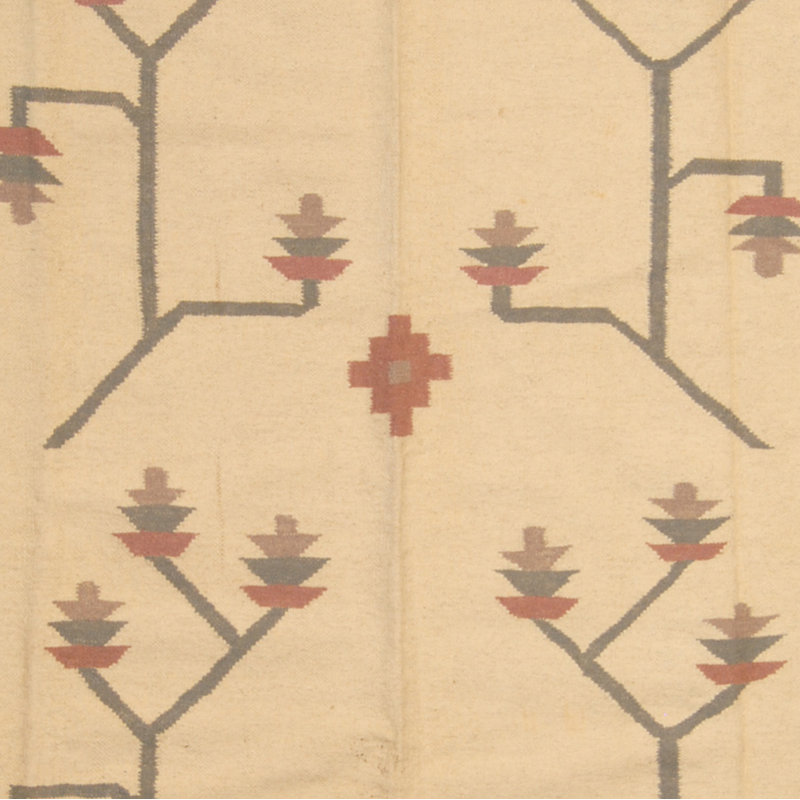 Tapis de surface en laine beige/gris 5 pi 7 po x 7 pi noué la one-of-kind à la main Lathrop