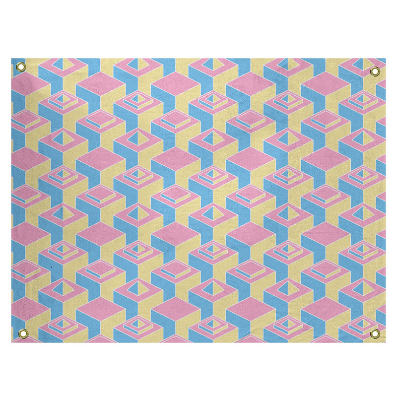 Jordao Polyester Tapestry, 50" H x 59" W, Blue Pink/Yellow